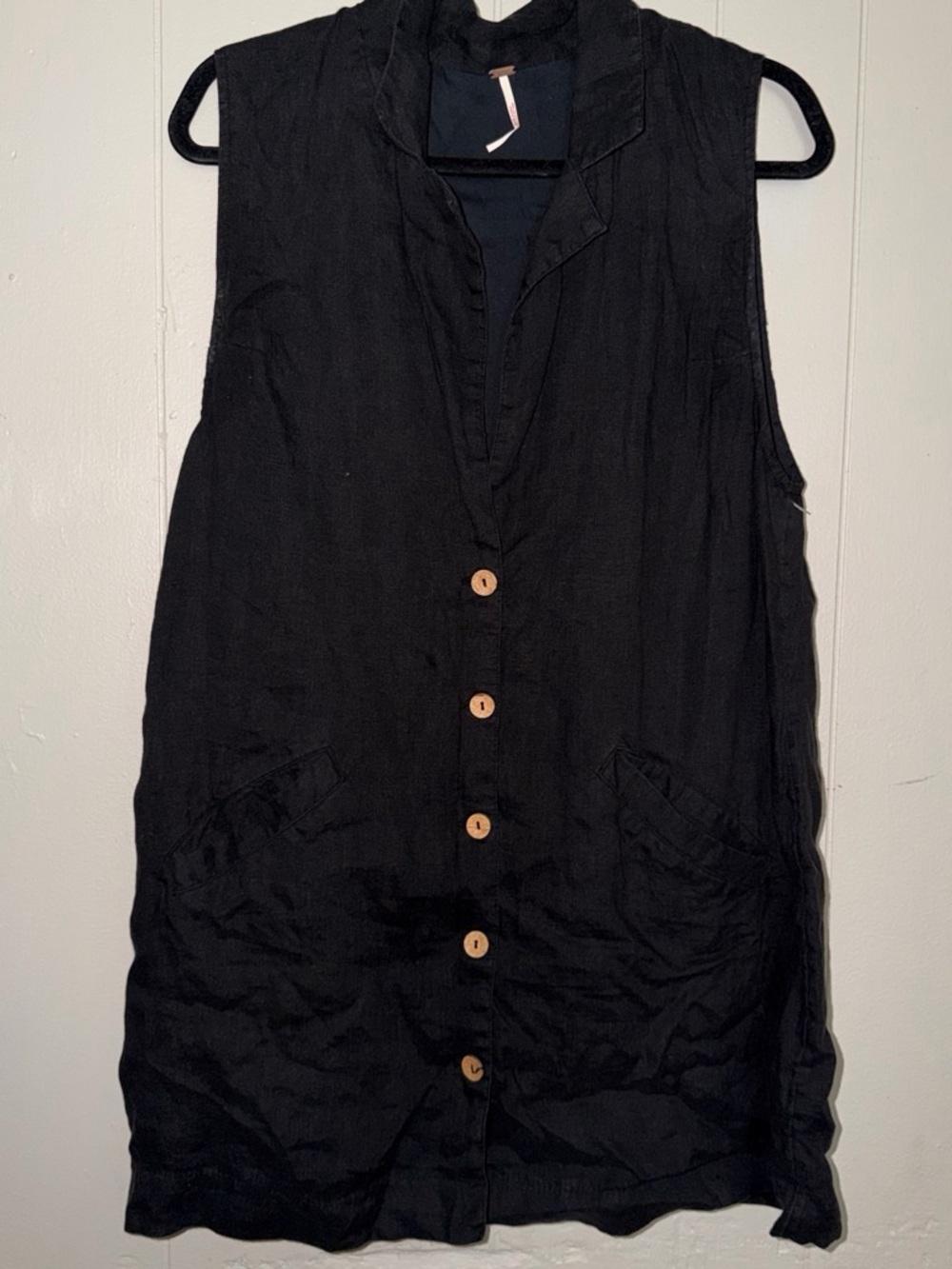 Free People Black Sleeveless Button-Front Tunic
